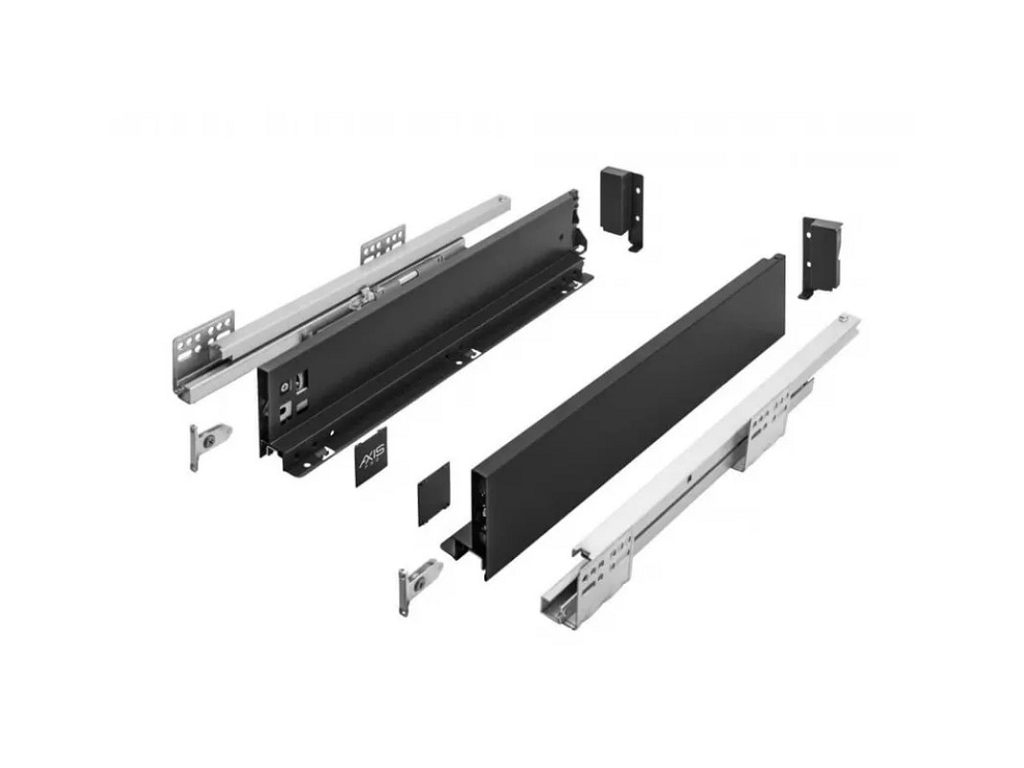 guide per cassetti axispro soft close con spondina nero a mm 86 gtv.png Guide per cassetti Axispro Soft close estrazione totale portata kg.40 con Spondina Nero A mm.84 varie lunghezze | GTV - immagine 1
